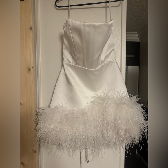 Bronx and Banco White Feather Mini Dress - Picture 3 of 4
